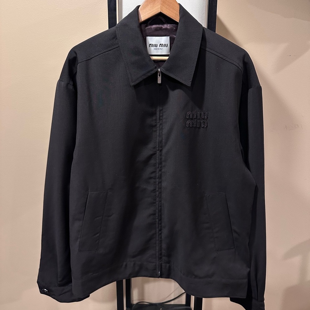 Miu Miu Mohair Blouson Zip Bomber Ebony Brown Light Jacket